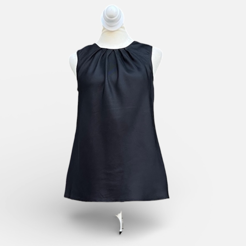 Talbots 100% Silk Pleated Neck Sleeveless Blouse in Black Size 8P
